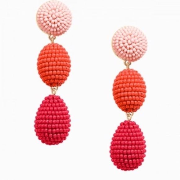 stella & dot ~ red beaded triple drop kessie earrings